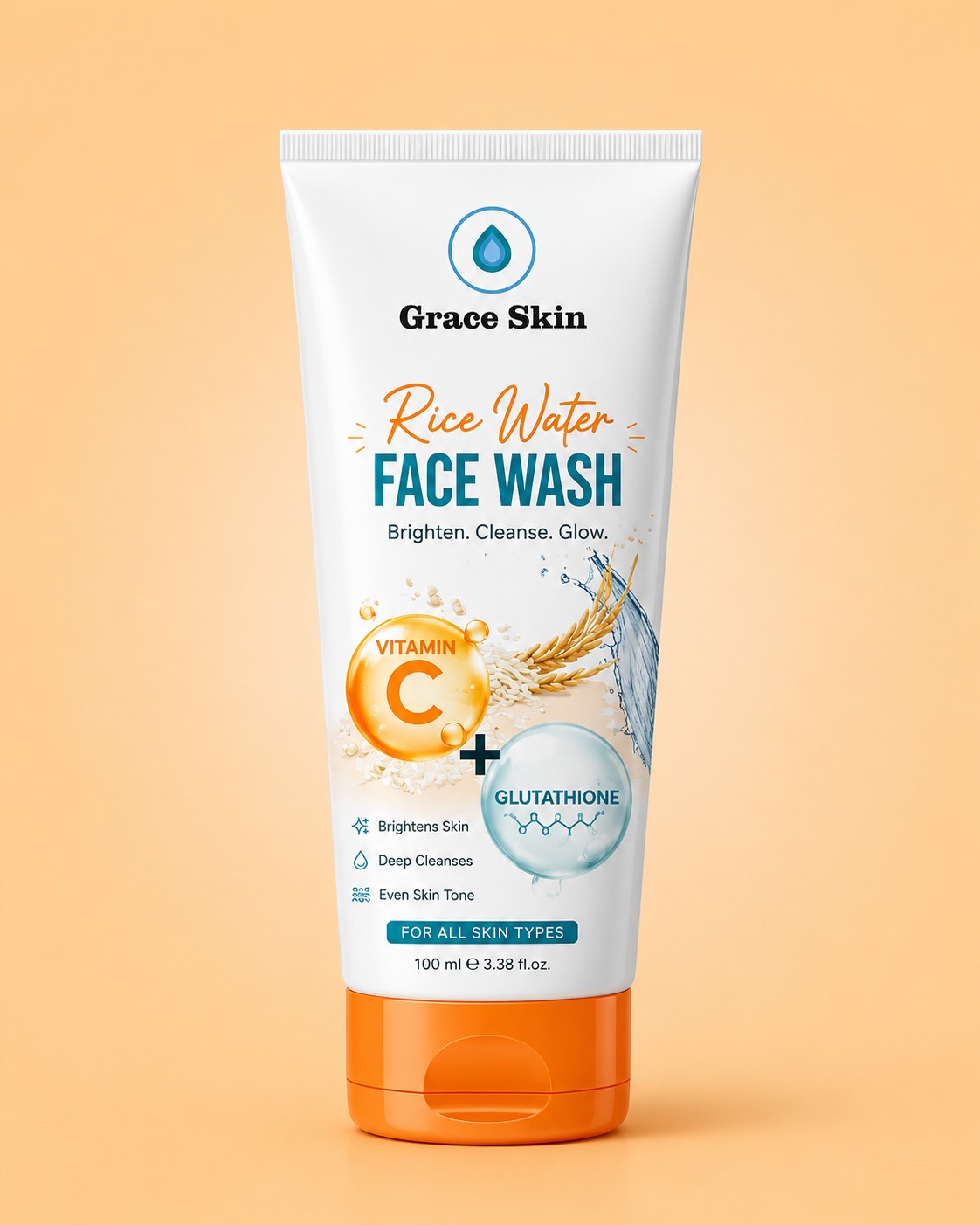 Rice water face wash bottle on clean surface
